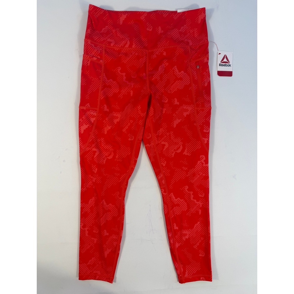 Reebok Leggings Women Large Red NEW 7/8 High Rise Logo Print